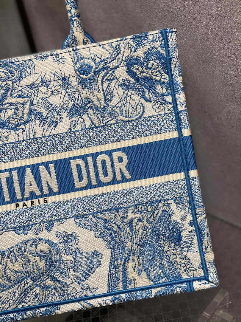 Medium Dior Book Tote M1296 Blue Toile de Jouy Embroidery