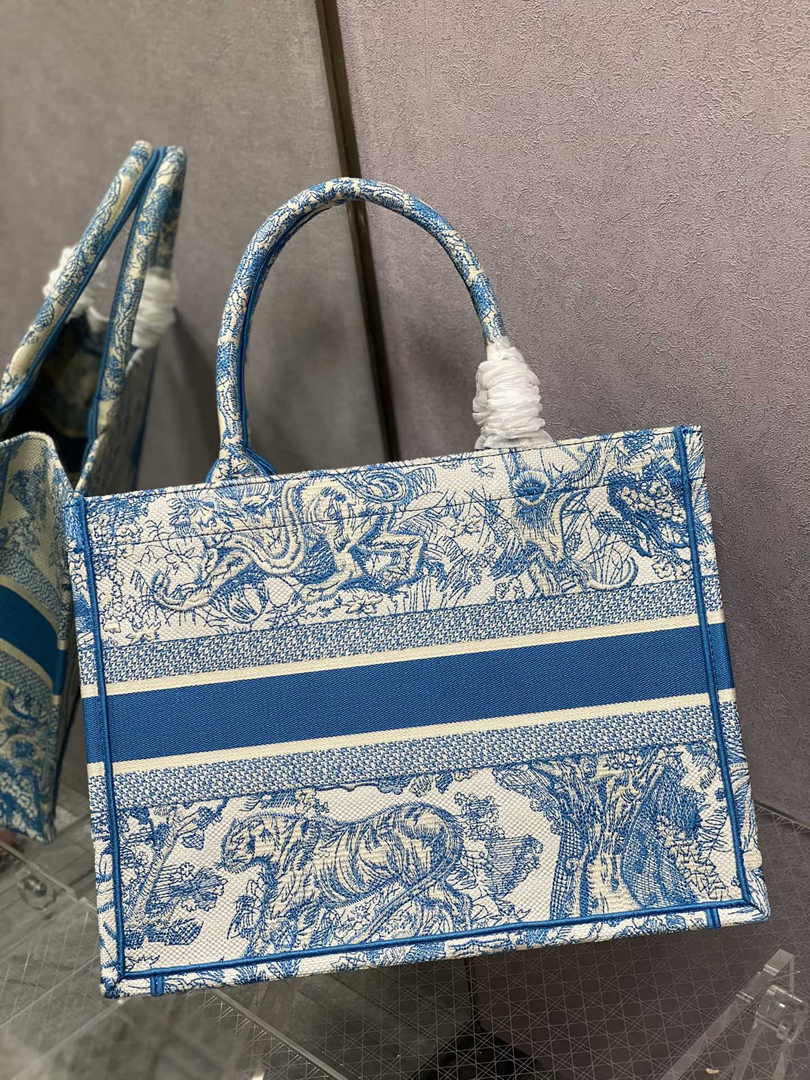 Medium Dior Book Tote M1296 Blue Toile de Jouy Embroidery