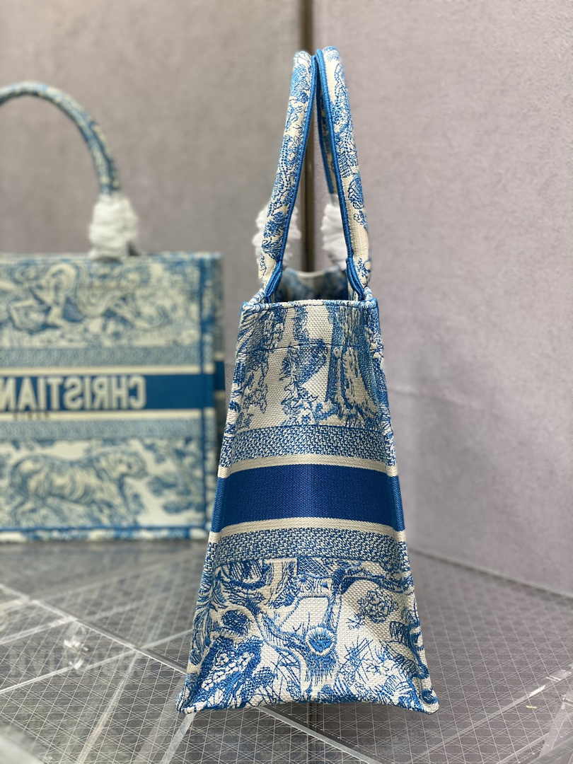 Medium Dior Book Tote M1296 Blue Toile de Jouy Embroidery