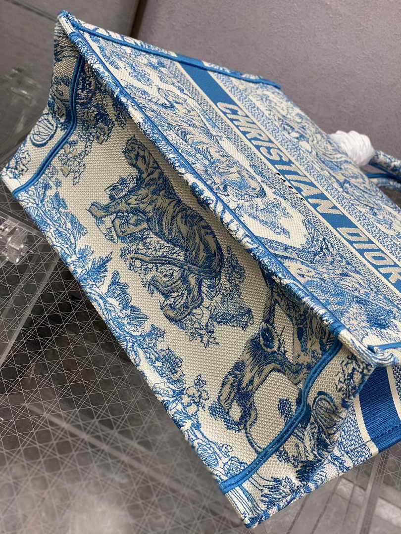 Medium Dior Book Tote M1296 Blue Toile de Jouy Embroidery