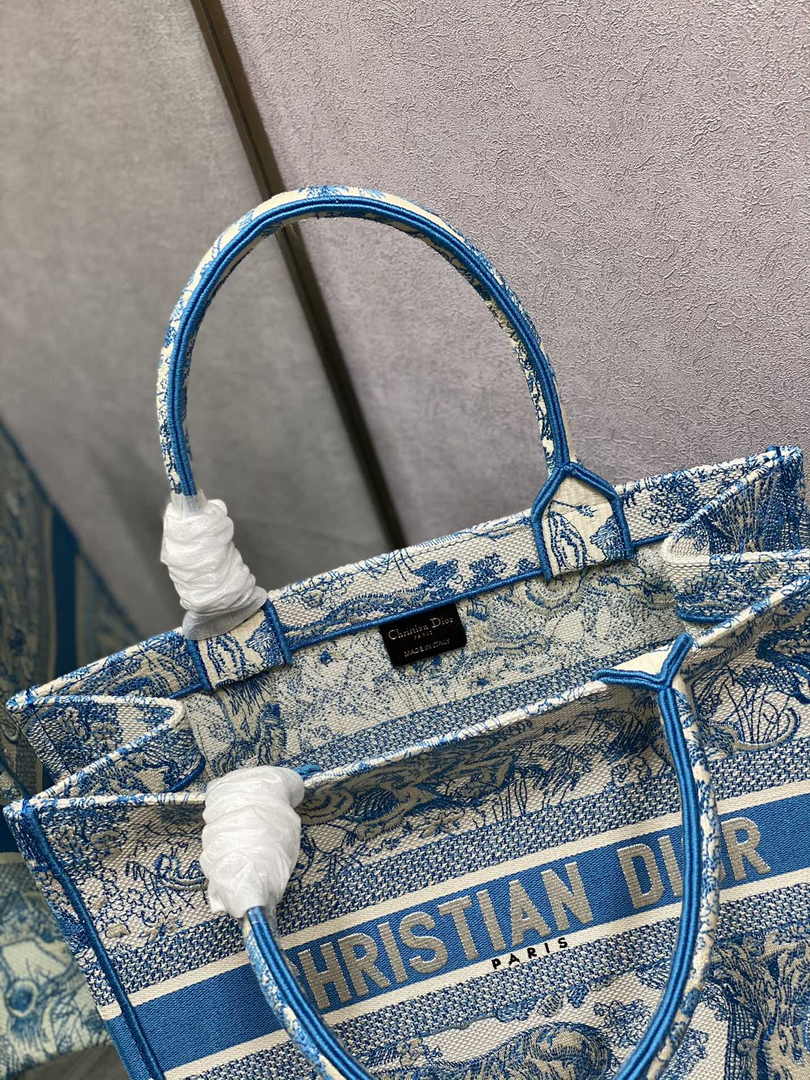 Medium Dior Book Tote M1296 Blue Toile de Jouy Embroidery