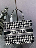 Medium Dior Book Tote M1296 Black Houndstooth Embroidery
