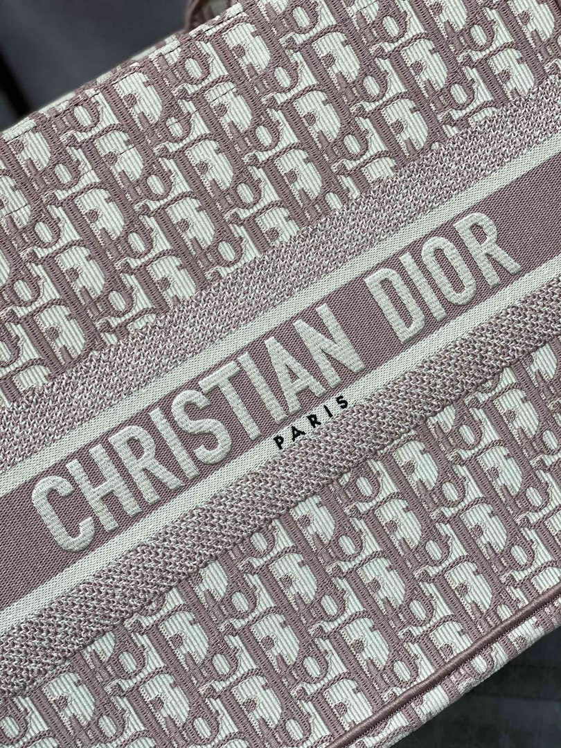 Medium Dior Book Tote M1296 Pink Dior Oblique Embroidery