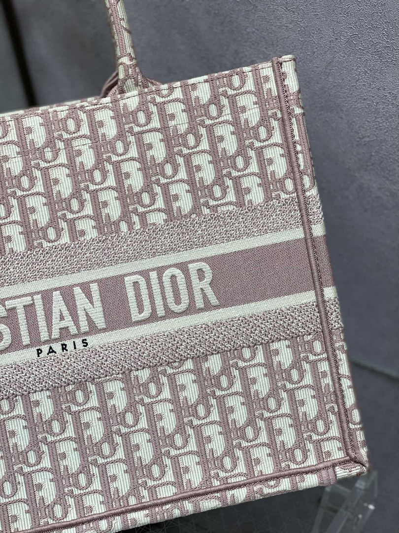 Medium Dior Book Tote M1296 Pink Dior Oblique Embroidery