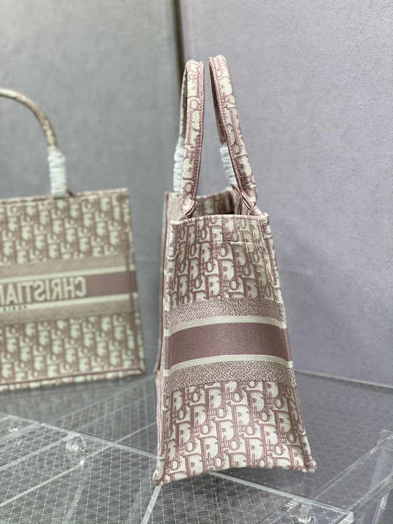 Medium Dior Book Tote M1296 Pink Dior Oblique Embroidery