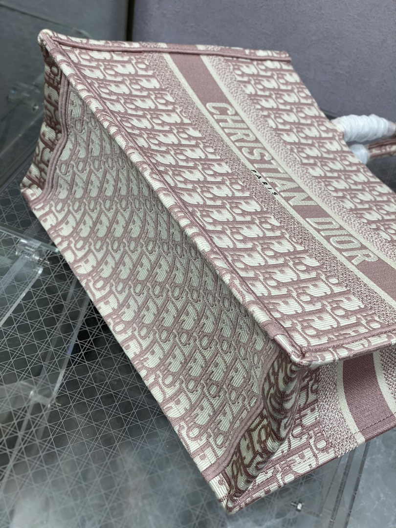 Medium Dior Book Tote M1296 Pink Dior Oblique Embroidery