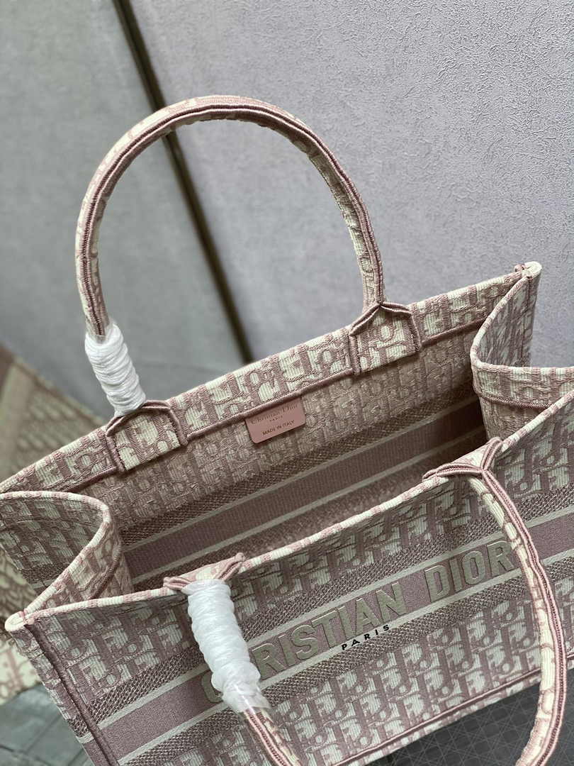 Medium Dior Book Tote M1296 Pink Dior Oblique Embroidery