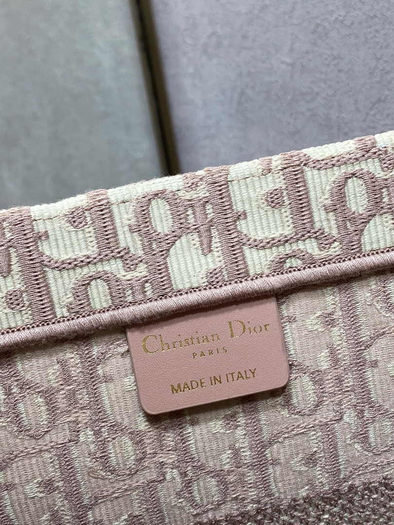 Medium Dior Book Tote M1296 Pink Dior Oblique Embroidery