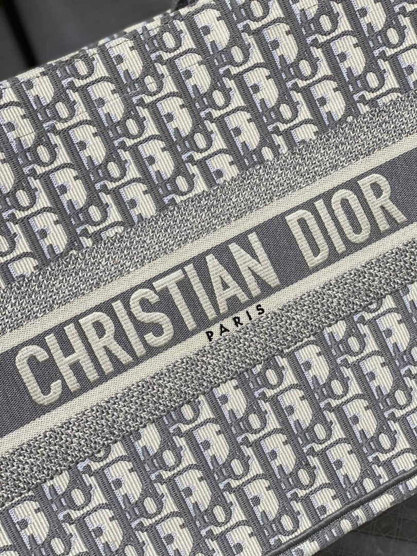 Medium Dior Book Tote M1296 Ecru and Gray Dior Oblique Embroidery