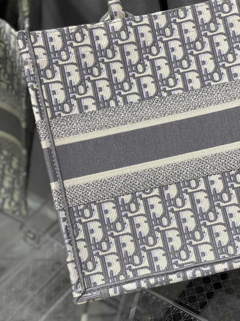 Medium Dior Book Tote M1296 Ecru and Gray Dior Oblique Embroidery