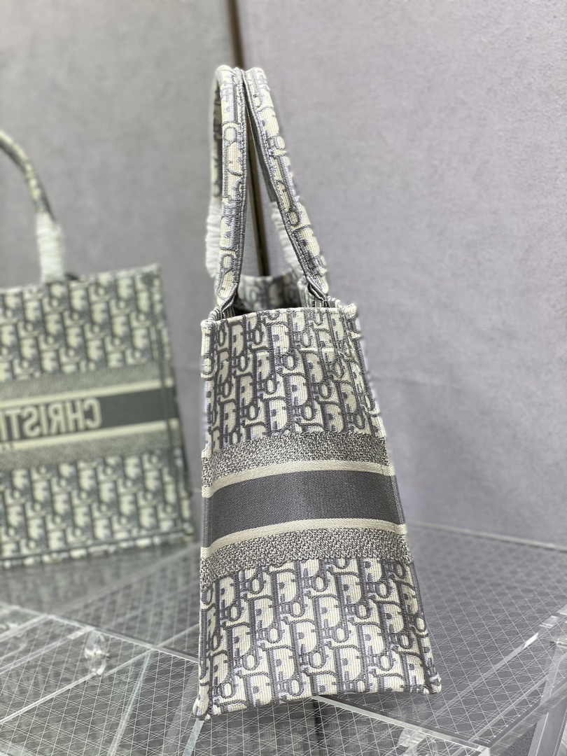 Medium Dior Book Tote M1296 Ecru and Gray Dior Oblique Embroidery