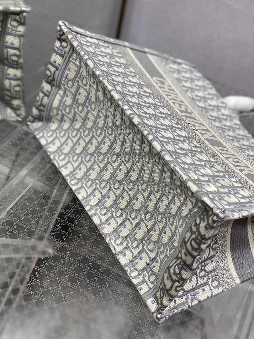 Medium Dior Book Tote M1296 Ecru and Gray Dior Oblique Embroidery
