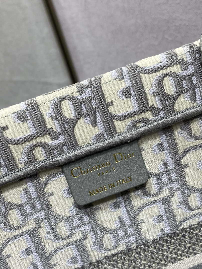 Medium Dior Book Tote M1296 Ecru and Gray Dior Oblique Embroidery