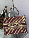 Medium Dior Book Tote M1296 Red Dior Oblique Embroidery