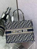Medium Dior Book Tote M1296 Ecru and Blue Dior Oblique Embroidery