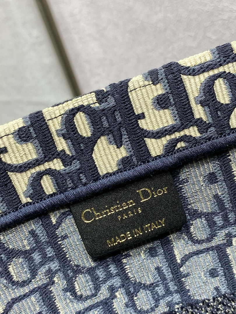 Medium Dior Book Tote M1296 Ecru and Blue Dior Oblique Embroidery