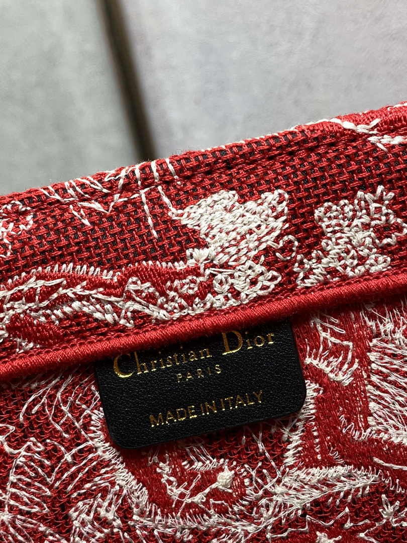 Medium Dior Book Tote M1296 Red Toile de Jouy Embroidery