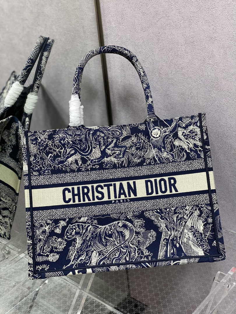 Medium Dior Book Tote M1296 Navy Blue Toile de Jouy Embroidery