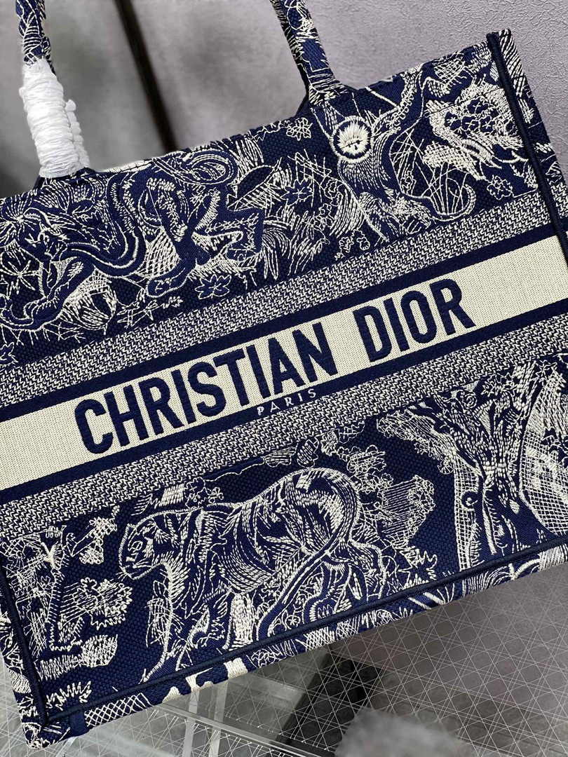 Medium Dior Book Tote M1296 Navy Blue Toile de Jouy Embroidery