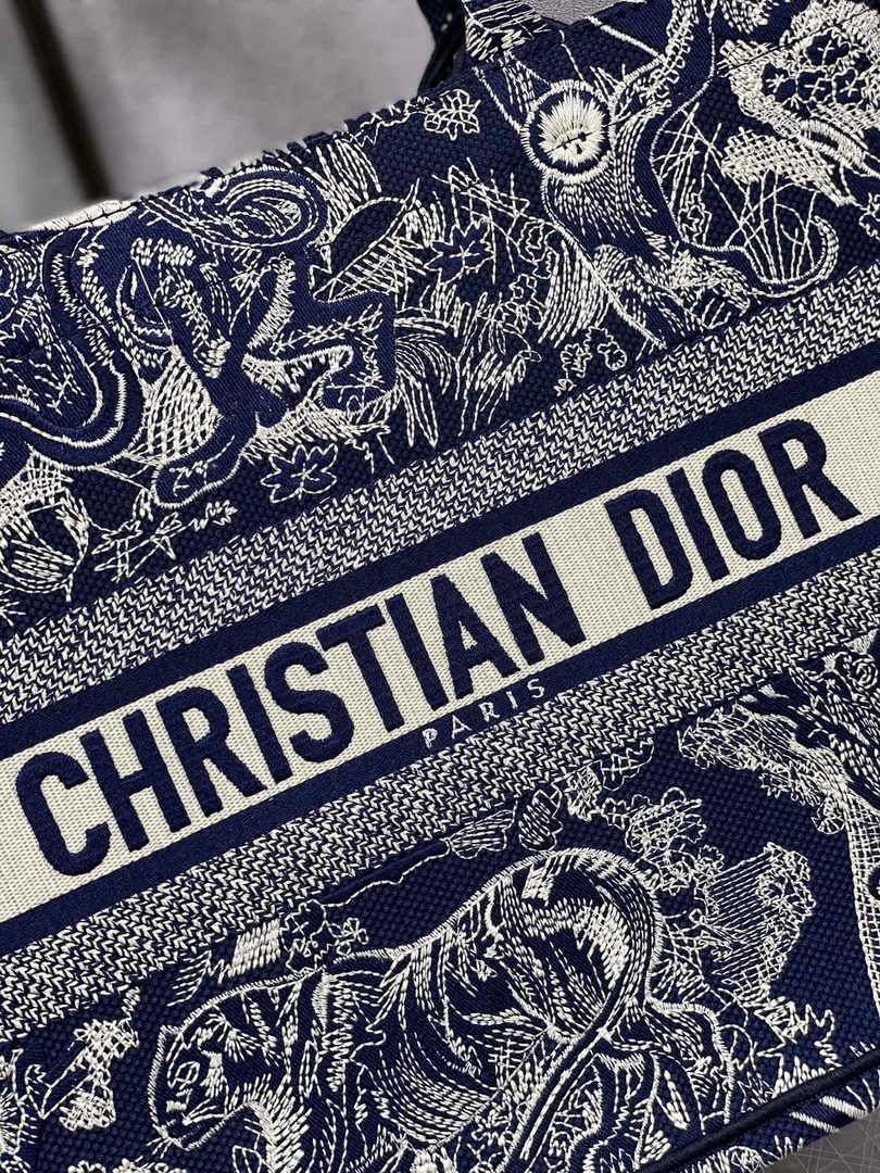 Medium Dior Book Tote M1296 Navy Blue Toile de Jouy Embroidery
