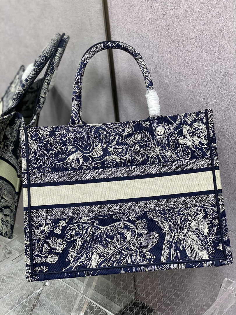 Medium Dior Book Tote M1296 Navy Blue Toile de Jouy Embroidery