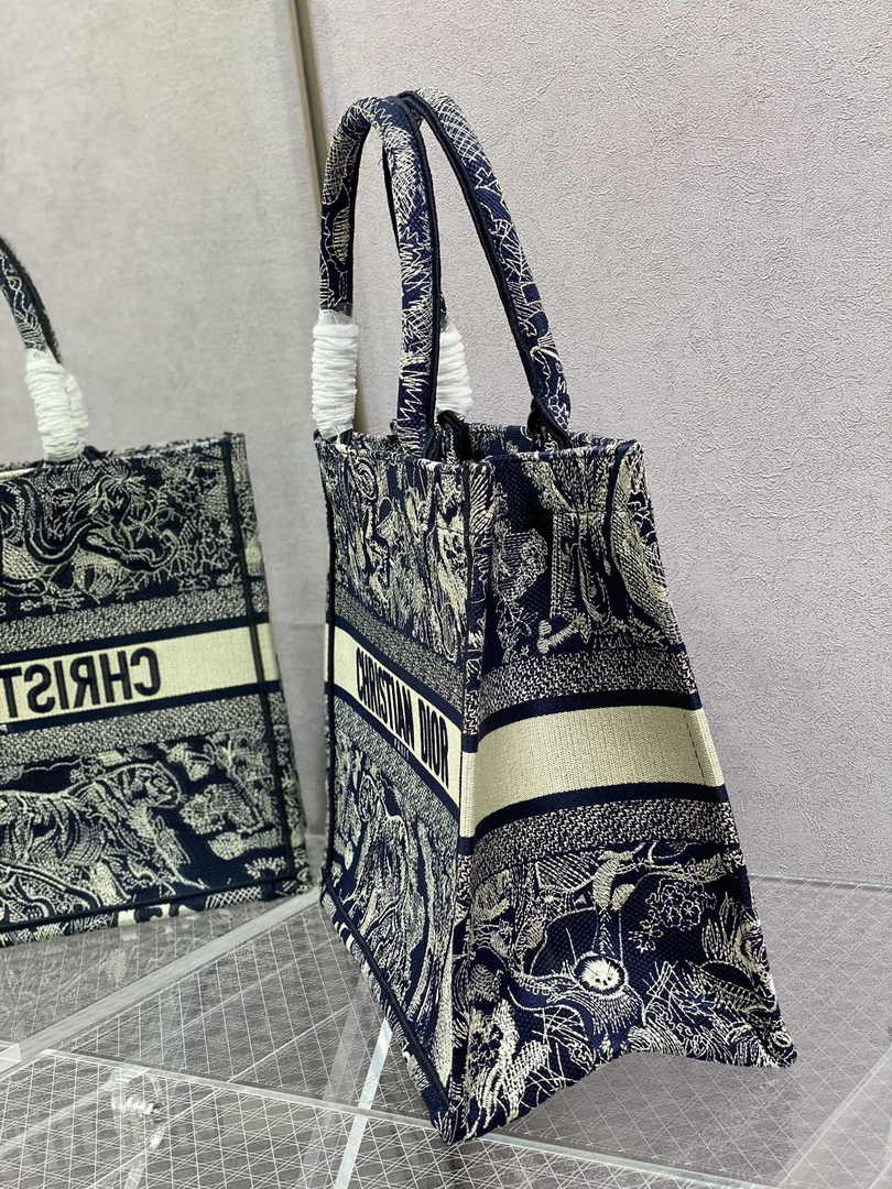 Medium Dior Book Tote M1296 Navy Blue Toile de Jouy Embroidery