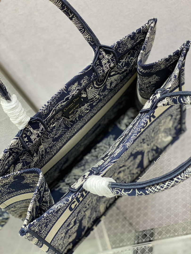 Medium Dior Book Tote M1296 Navy Blue Toile de Jouy Embroidery