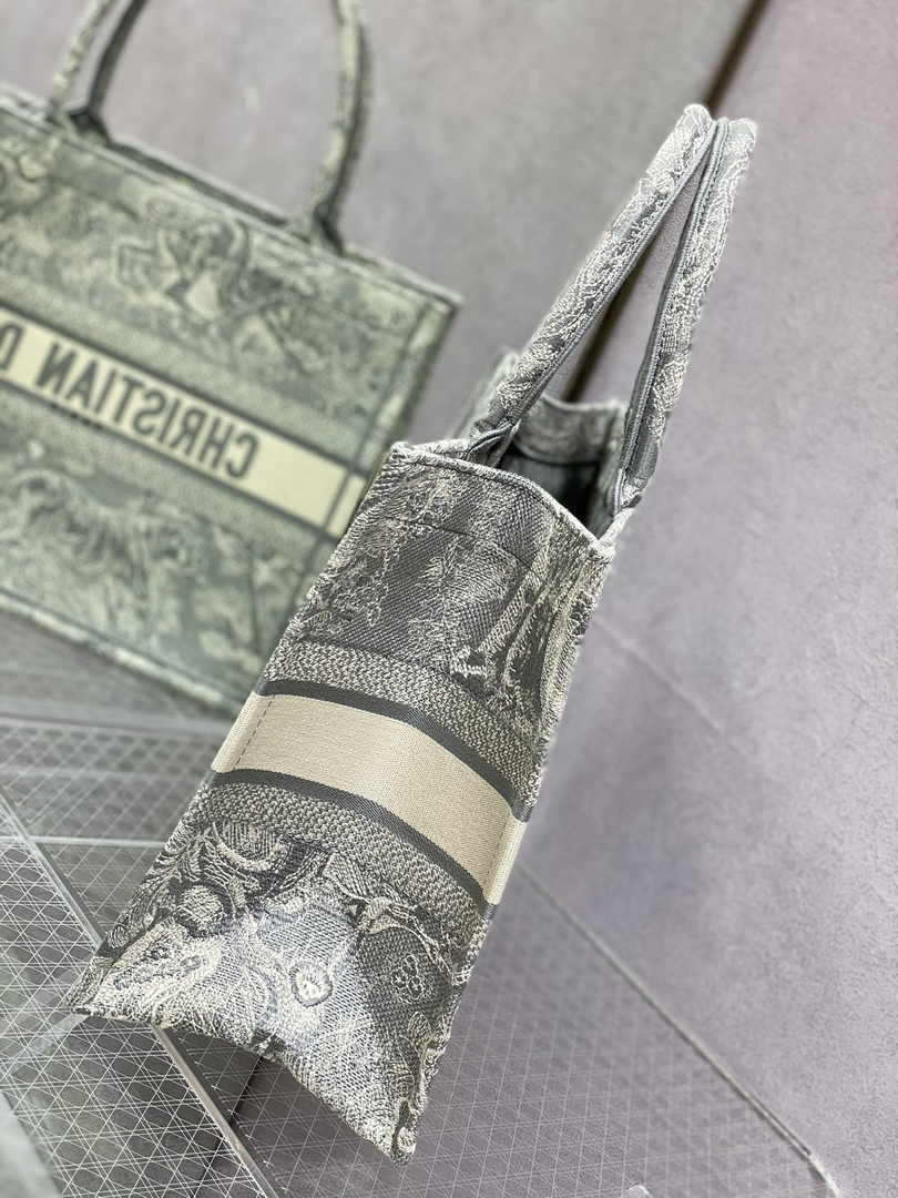 Medium Dior Book Tote M1296 Beige and Gray Toile de Jouy Embroidery