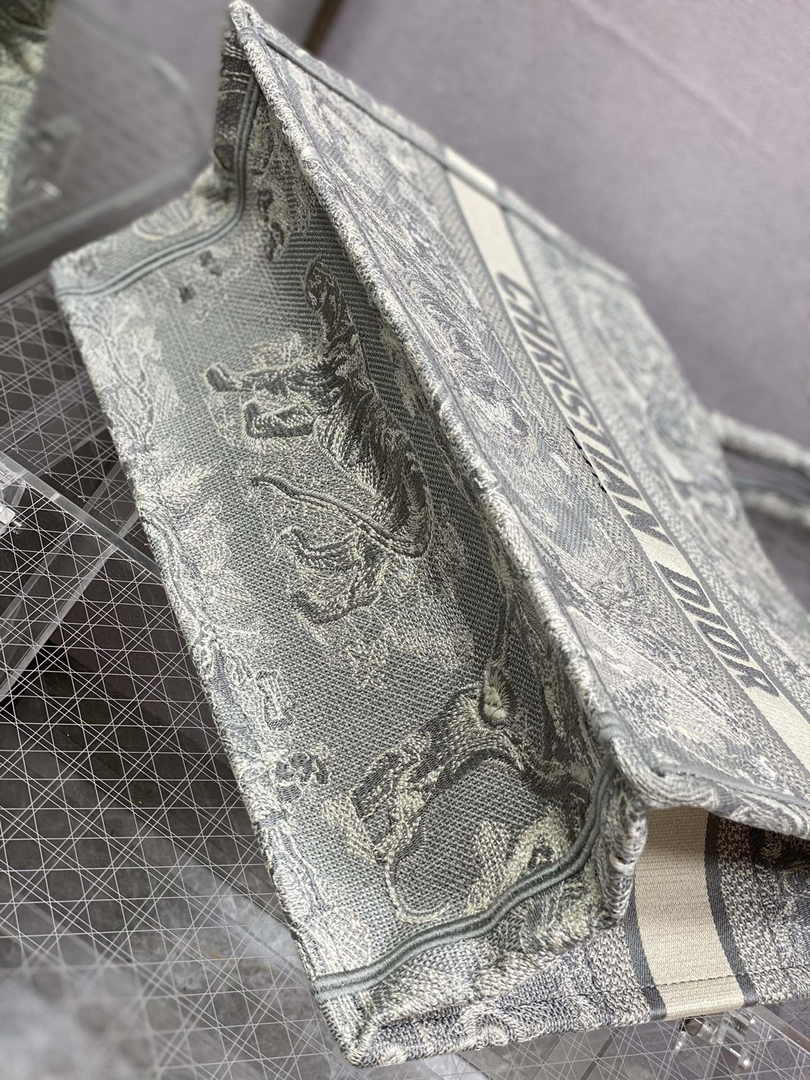 Medium Dior Book Tote M1296 Beige and Gray Toile de Jouy Embroidery