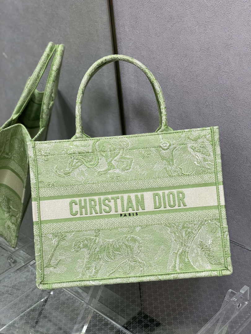 Medium Dior Book Tote M1296 Green Toile de Jouy Embroidery