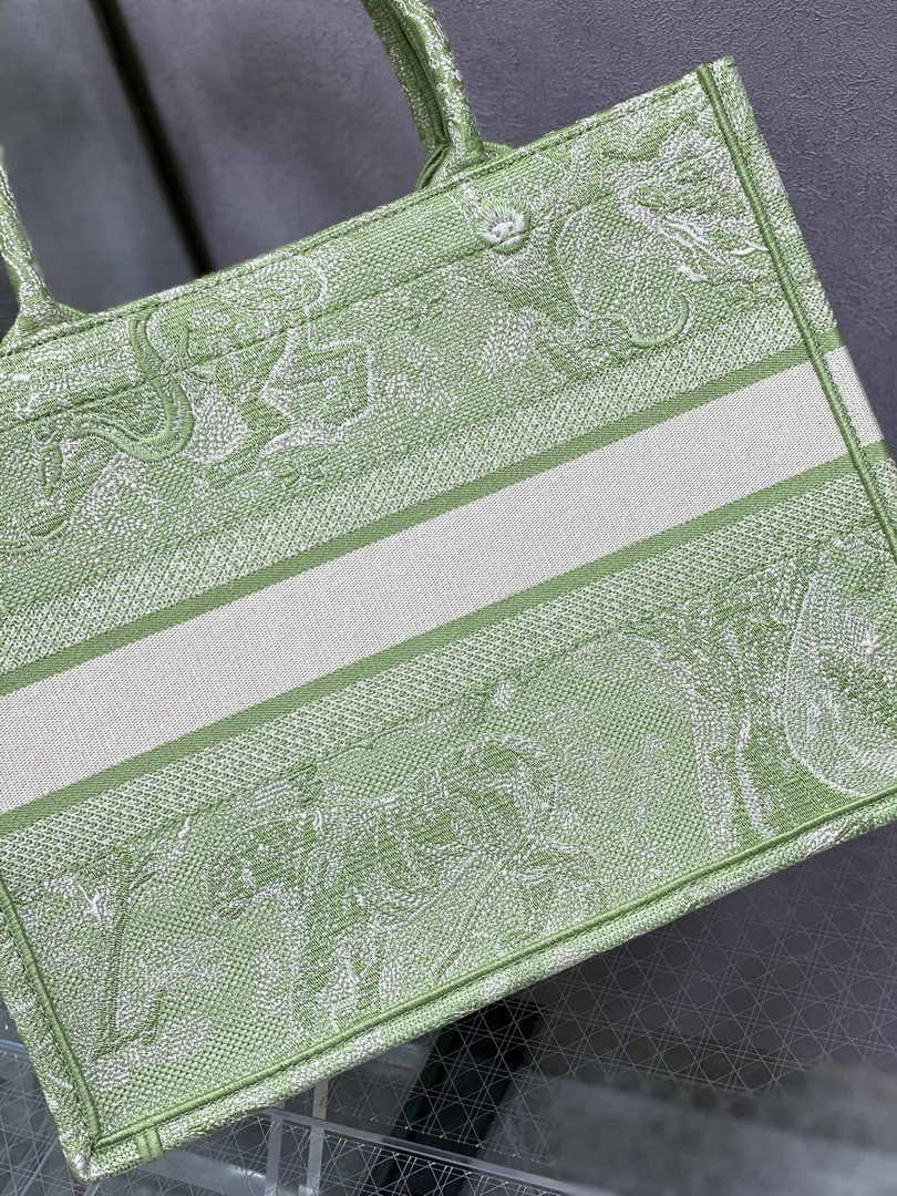 Medium Dior Book Tote M1296 Green Toile de Jouy Embroidery