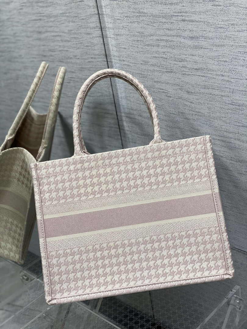 Medium Dior Book Tote M1296 Light Pink Houndstooth Embroidery