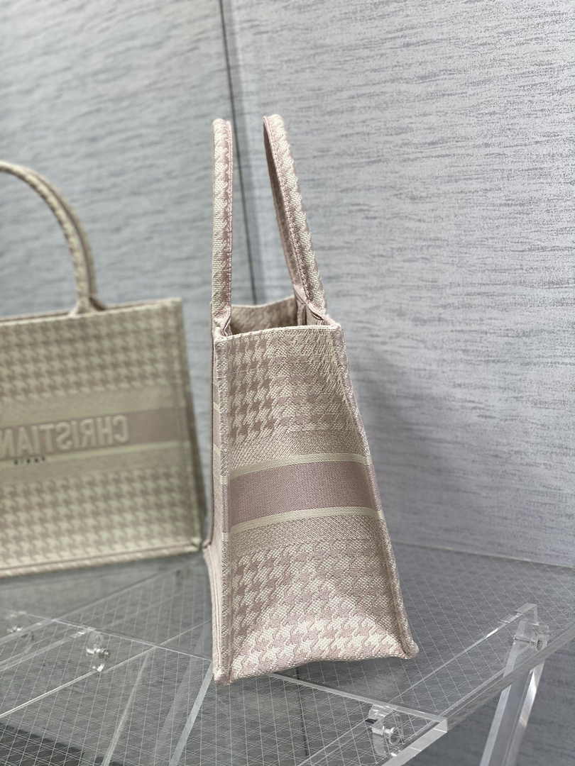 Medium Dior Book Tote M1296 Light Pink Houndstooth Embroidery