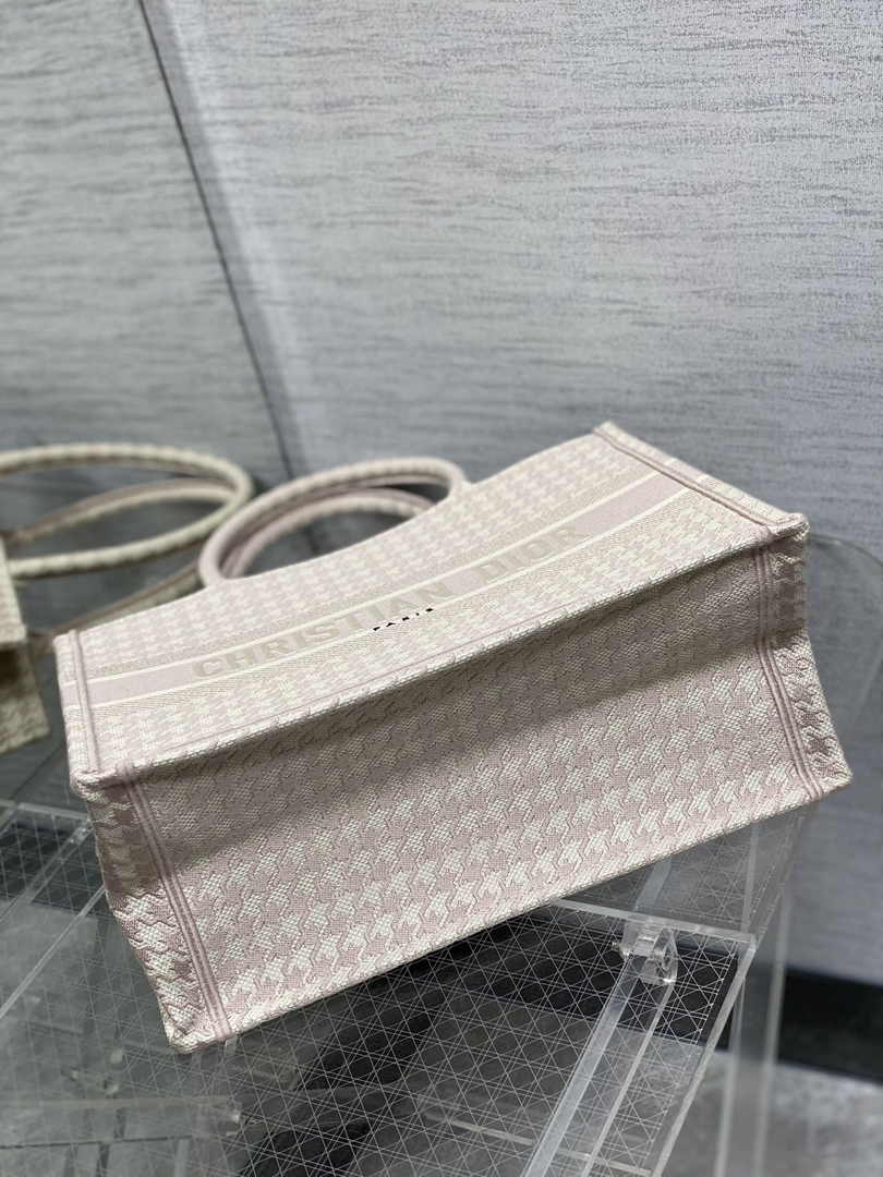 Medium Dior Book Tote M1296 Light Pink Houndstooth Embroidery