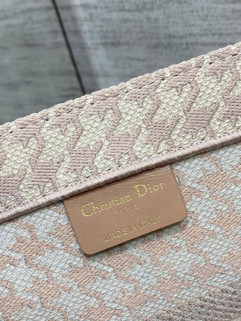 Medium Dior Book Tote M1296 Light Pink Houndstooth Embroidery