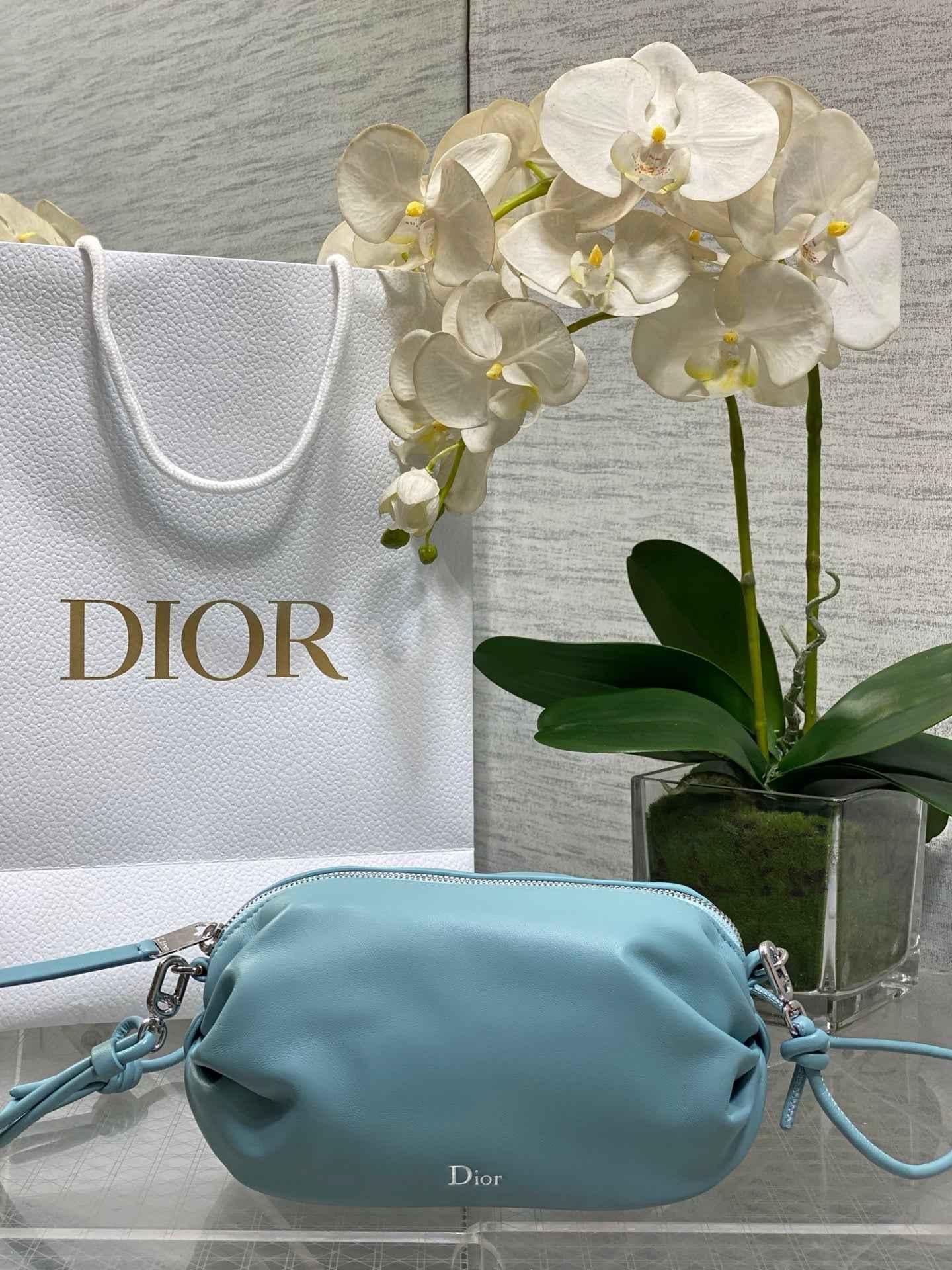 Dior Bow Pouch - Blue Supple Lambskin - S3900 - Default Title - View 1