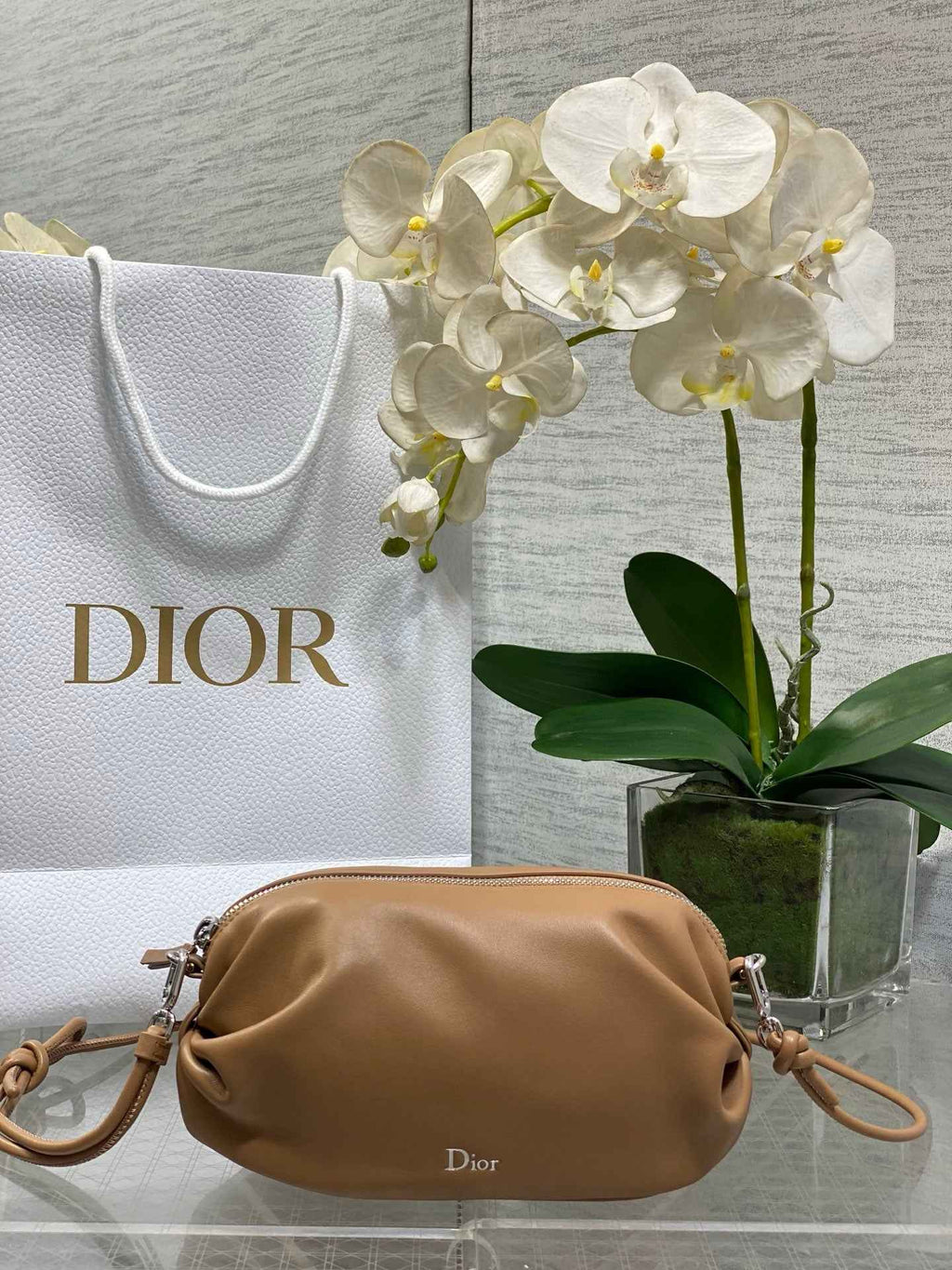 Dior Bow Pouch - Brown Supple Lambskin - S3900 - Default Title - View 1