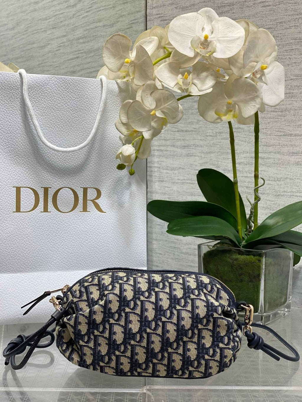 Dior Bow Pouch - Blue Oblique Jacquard - S3900 - Default Title - View 1