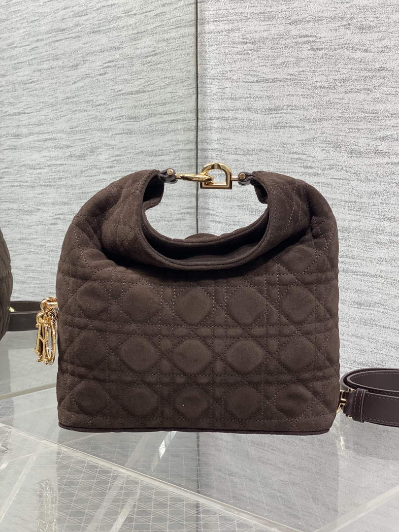 Dior Bucket Bag - Coffee Macrocannage Suede Goatskin M1538 - Default Title - View 2