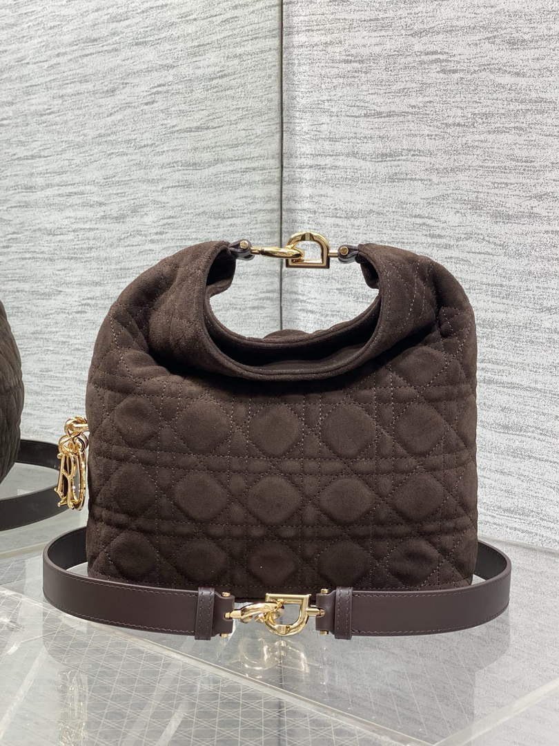 Dior Bucket Bag - Coffee Macrocannage Suede Goatskin M1538 - Default Title - View 3