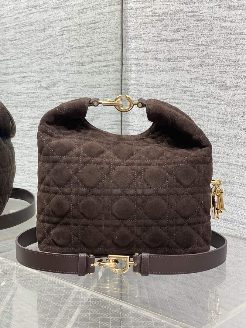 Dior Bucket Bag - Coffee Macrocannage Suede Goatskin M1538 - Default Title - View 6