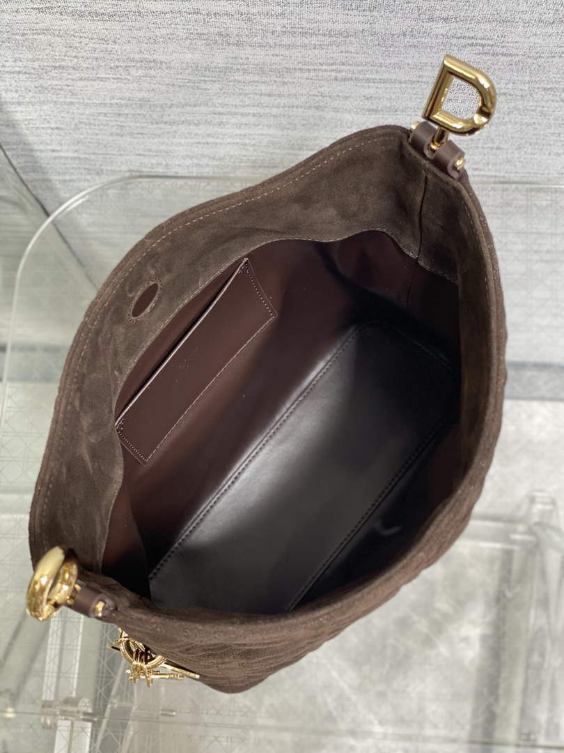 Dior Bucket Bag - Coffee Macrocannage Suede Goatskin M1538 - Default Title - View 9