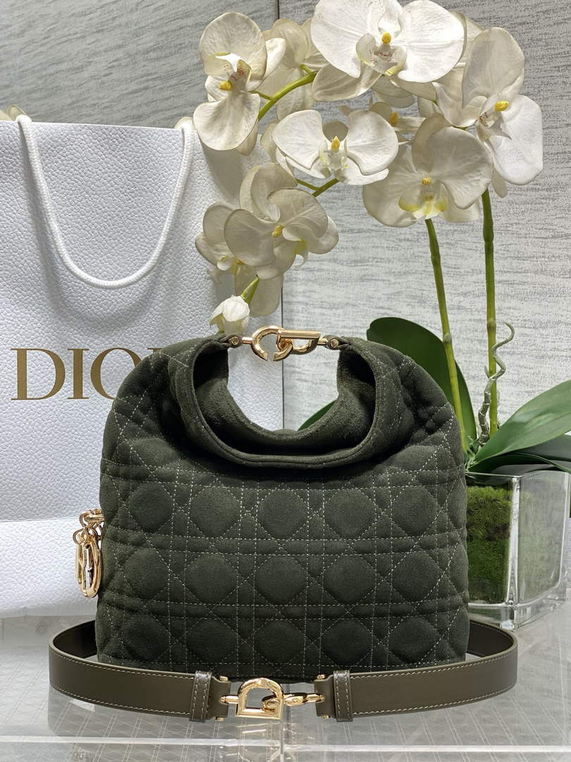 Dior Bucket Bag - Green Macrocannage Suede Goatskin M1538 - Default Title - View 1