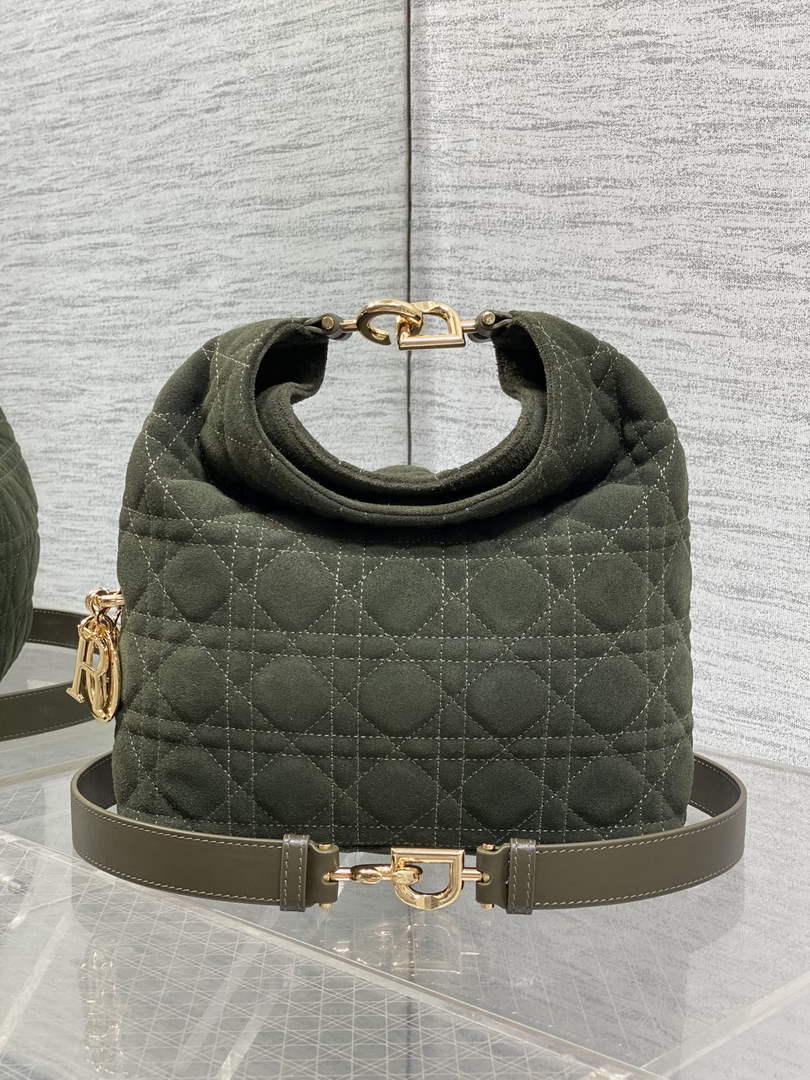 Dior Bucket Bag - Green Macrocannage Suede Goatskin M1538 - Default Title - View 3