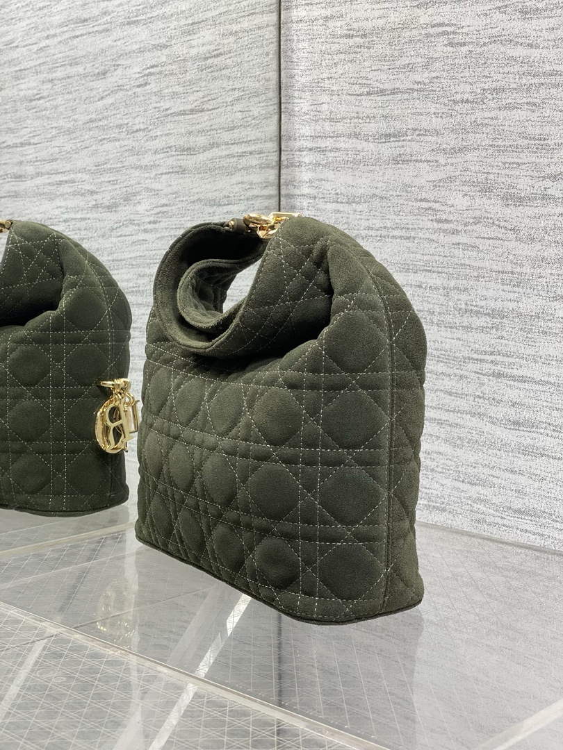 Dior Bucket Bag - Green Macrocannage Suede Goatskin M1538 - Default Title - View 7