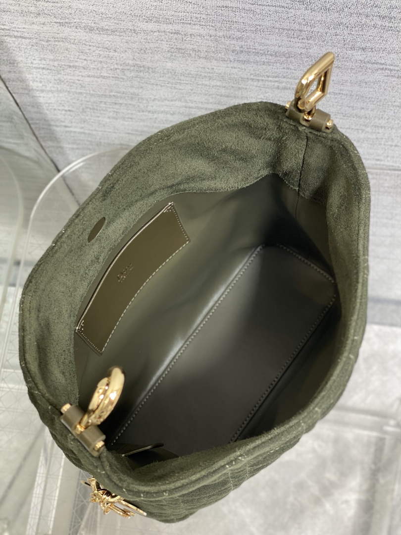 Dior Bucket Bag - Green Macrocannage Suede Goatskin M1538 - Default Title - View 9