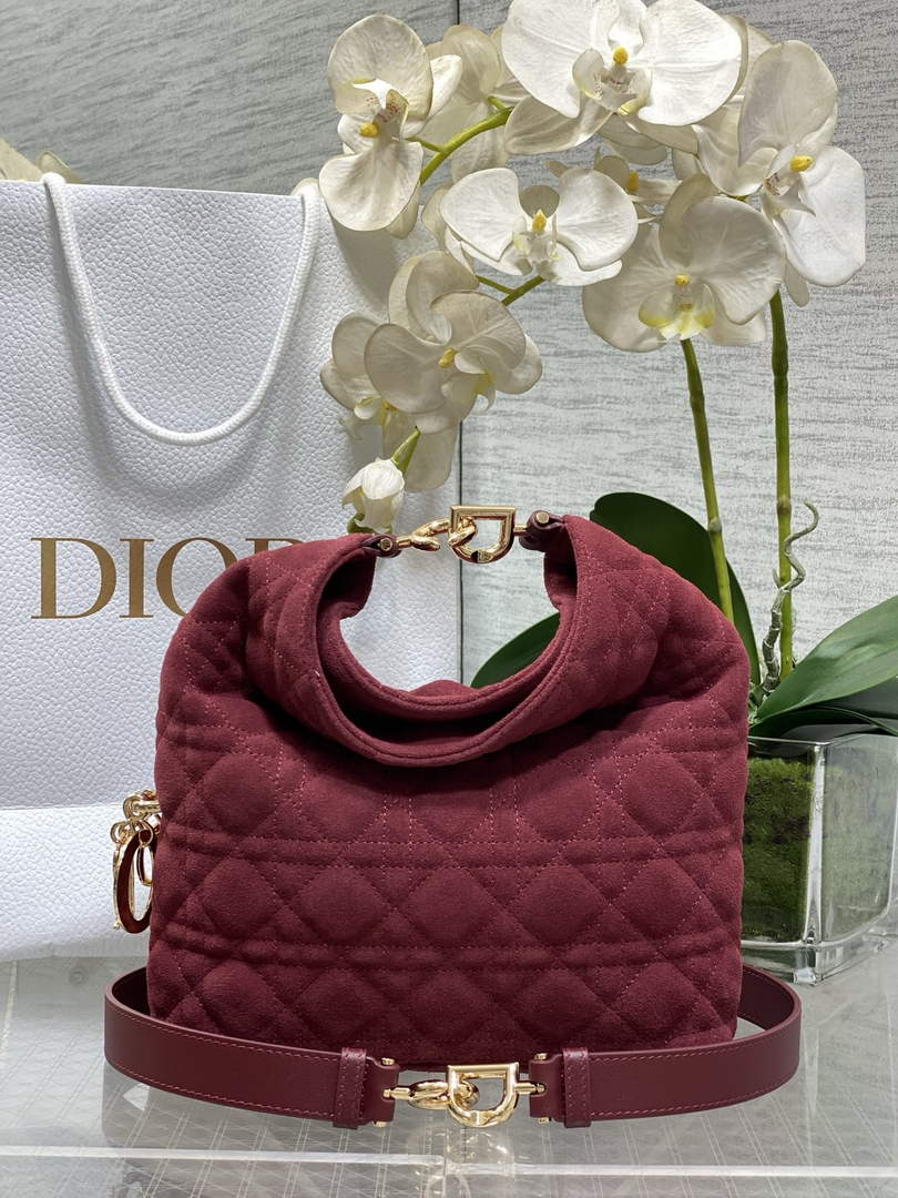 Dior Bucket Bag - Red Macrocannage Suede Goatskin M1538 - Default Title - View 1