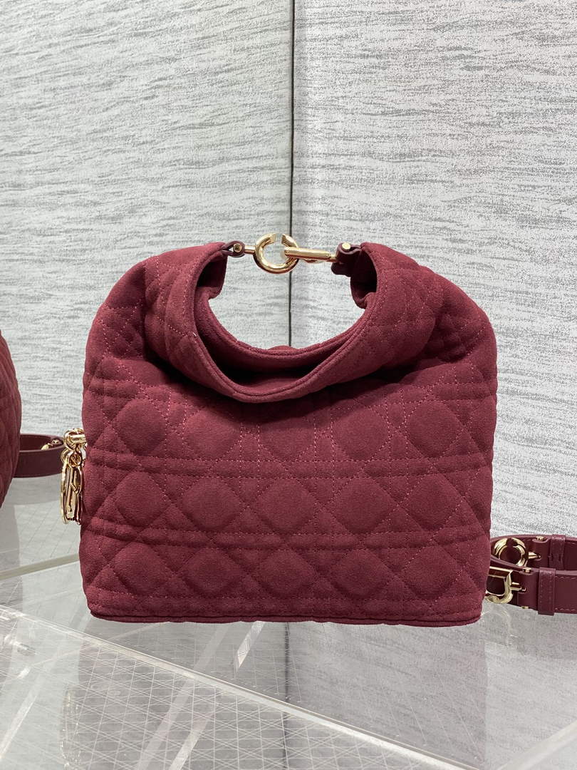 Dior Bucket Bag - Red Macrocannage Suede Goatskin M1538 - Default Title - View 2