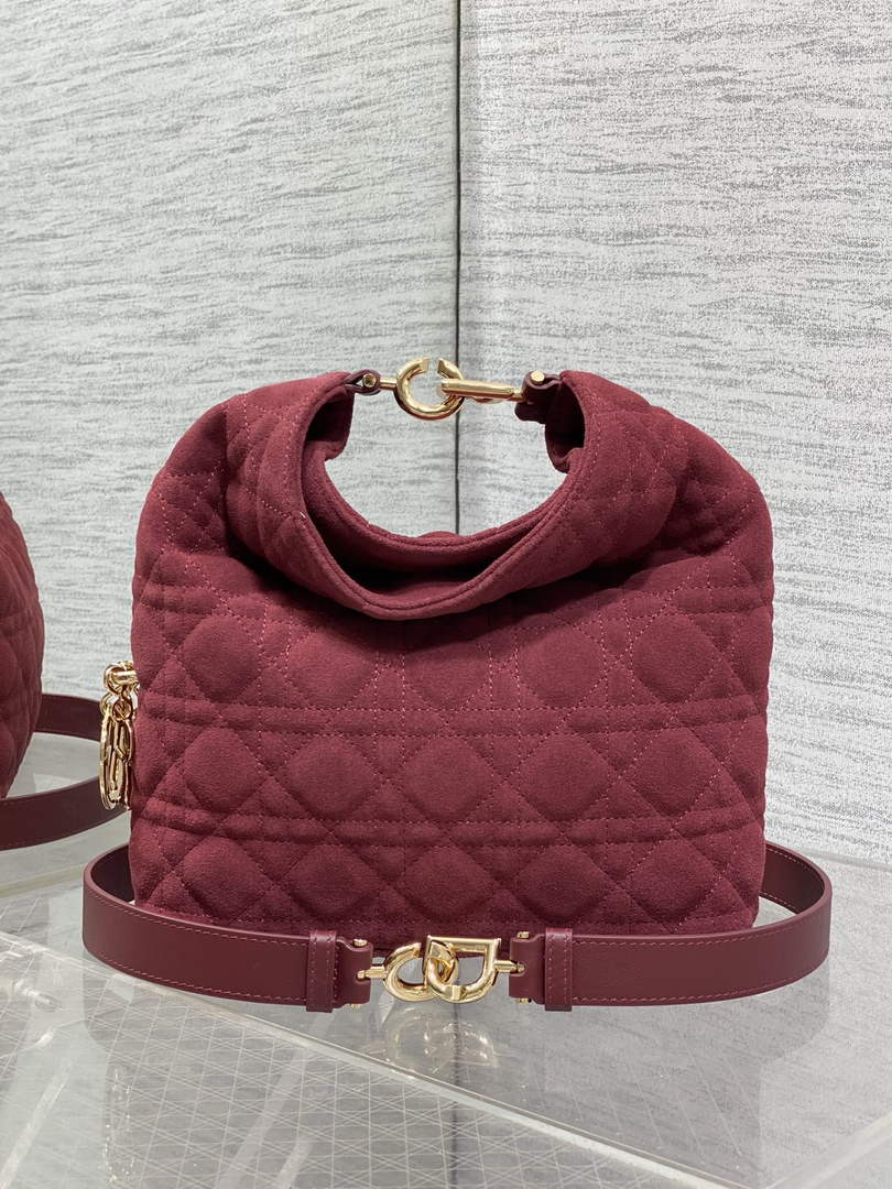 Dior Bucket Bag - Red Macrocannage Suede Goatskin M1538 - Default Title - View 3