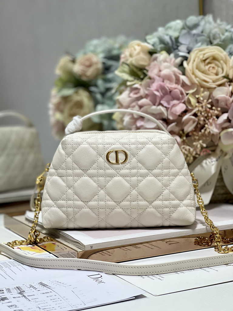 Dior Caro D-Cosy Mini Bag S5163 Beige Supple Cannage Calfskin - Default Title - View 1